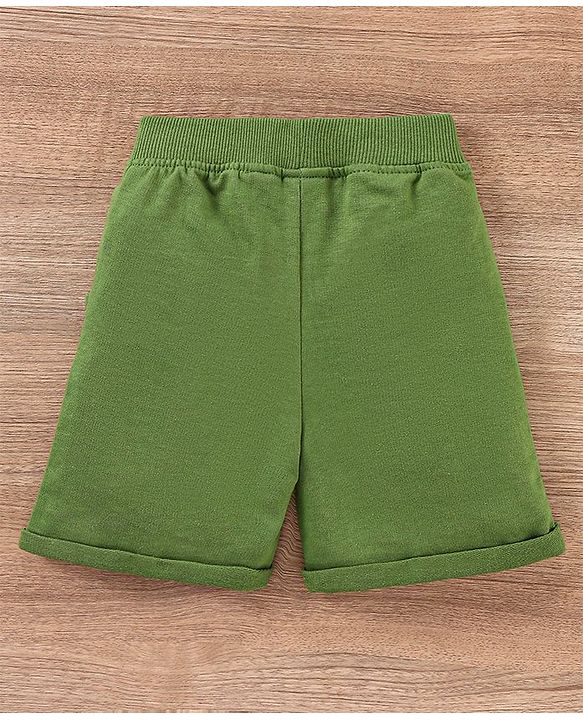 Babyhug 100% Cotton Half Sleeves T-Shirt and Knee Length Shorts Lion Print - White and Olive