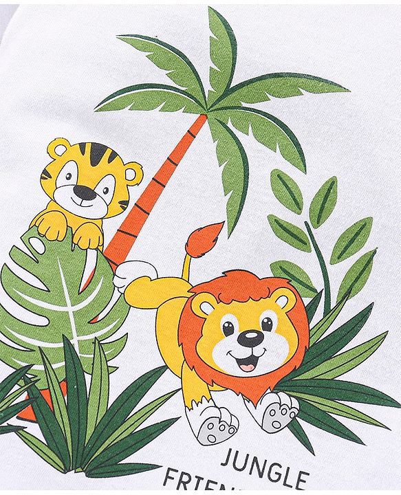 Babyhug 100% Cotton Half Sleeves T-Shirt and Knee Length Shorts Lion Print - White and Olive