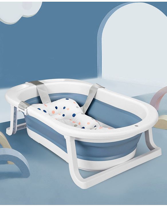 Babyhug Foldable Bath Tub with Printed Cushion - Blue