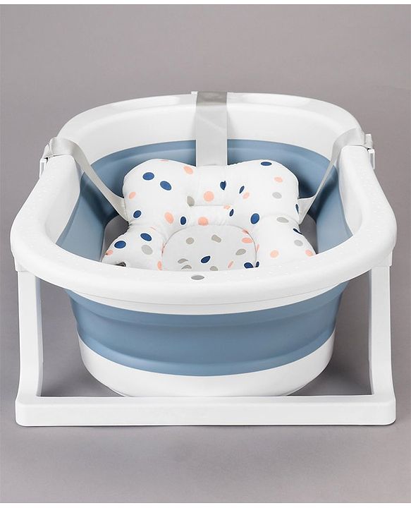 Babyhug Foldable Bath Tub with Printed Cushion - Blue