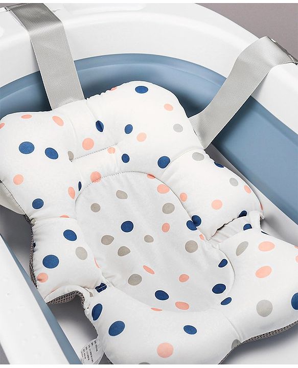 Babyhug Foldable Bath Tub with Printed Cushion - Blue