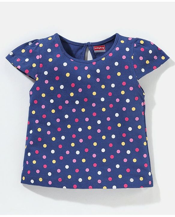 Babyhug Cotton Short Sleeves Tees with Graphics & Frill Detailing Pack of 5 - Blue & Pink