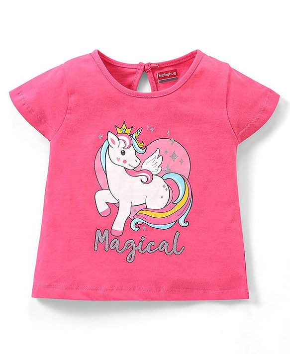 Babyhug 100% Cotton Half Sleeves Tee With Unicorn & Text Graphics Pack of 5- Pink & Blue