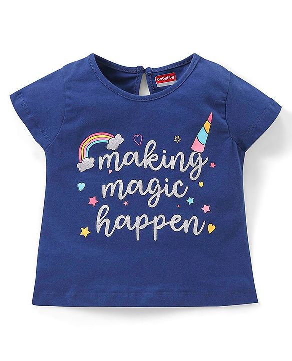 Babyhug 100% Cotton Half Sleeves Tee With Unicorn & Text Graphics Pack of 5- Pink & Blue
