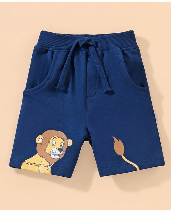 Babyhug Half Sleeve Printed T-Shirt and Shorts  Lion & Text Print - White Blue