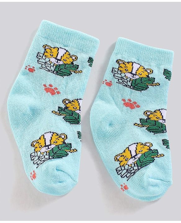 Cute Walk by Babyhug Anti Bacterial Ankle Length Non Terry Striped Socks Pack of 3  Tiger Design - Blue Orange