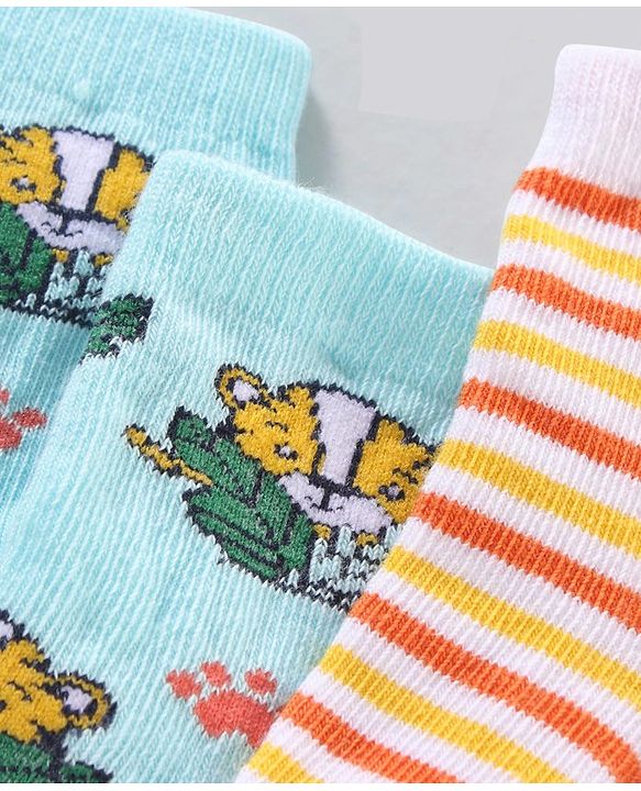 Cute Walk by Babyhug Anti Bacterial Ankle Length Non Terry Striped Socks Pack of 3  Tiger Design - Blue Orange