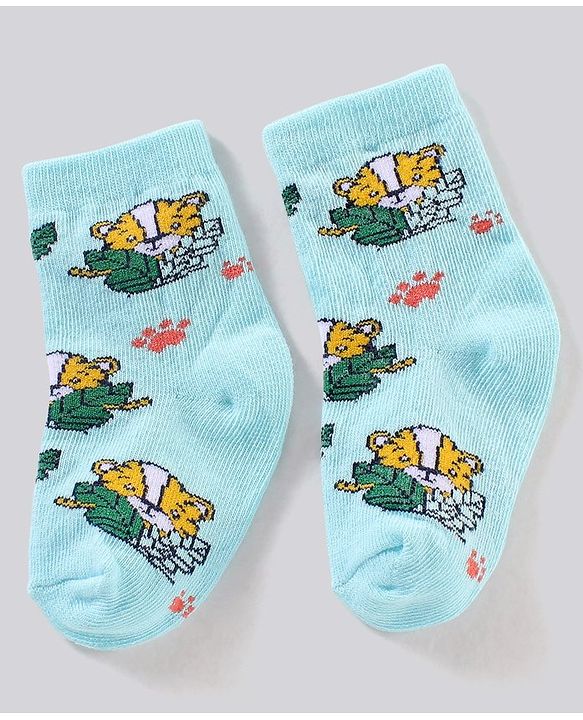 Cute Walk by Babyhug Anti Bacterial Ankle Length Non Terry Striped Socks Pack of 3  Tiger Design - Blue Orange