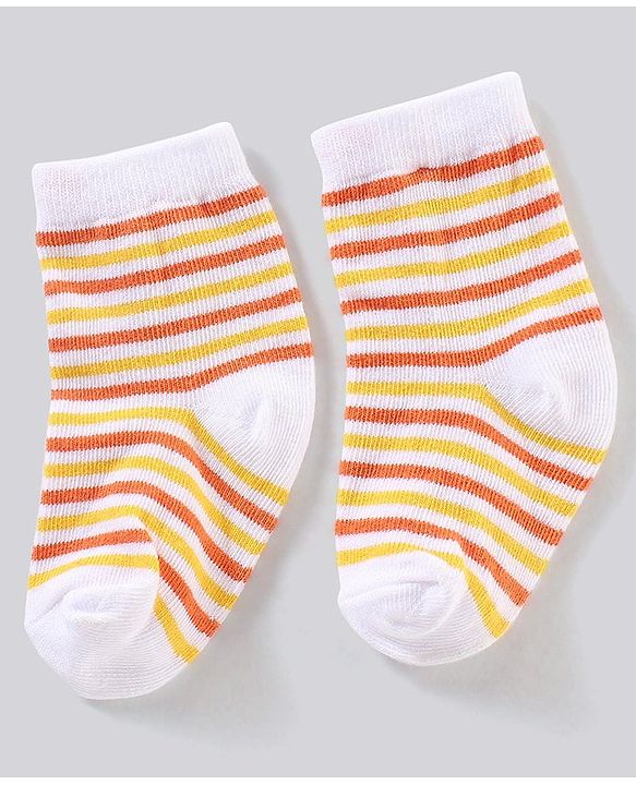 Cute Walk by Babyhug Anti Bacterial Ankle Length Non Terry Striped Socks Pack of 3  Tiger Design - Blue Orange