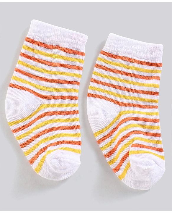 Cute Walk by Babyhug Anti Bacterial Ankle Length Non Terry Striped Socks Pack of 3  Tiger Design - Blue Orange
