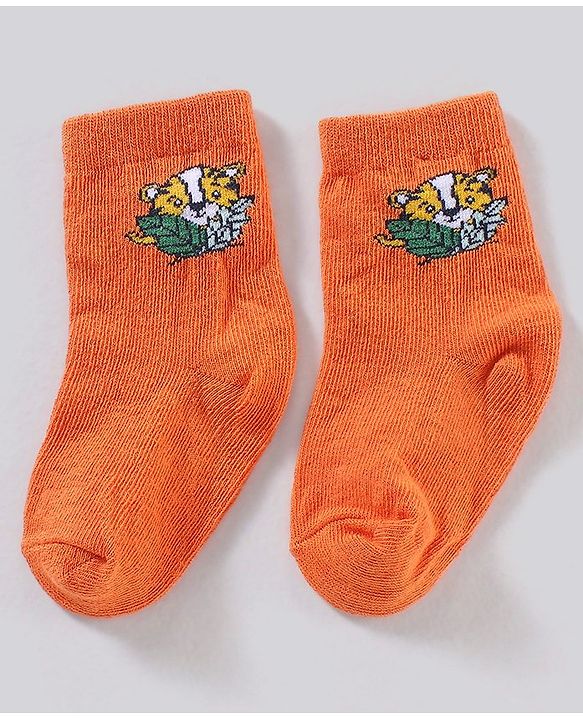 Cute Walk by Babyhug Anti Bacterial Ankle Length Non Terry Striped Socks Pack of 3  Tiger Design - Blue Orange