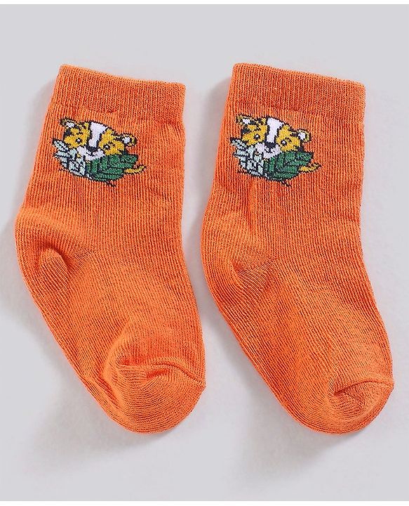 Cute Walk by Babyhug Anti Bacterial Ankle Length Non Terry Striped Socks Pack of 3  Tiger Design - Blue Orange