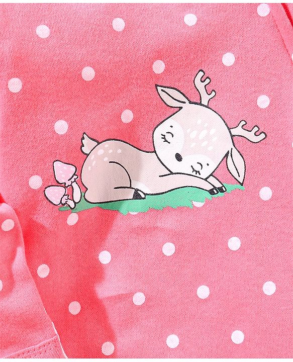 Babyhug Cotton Full Sleeves Sleepsuit Deer & Dot Print- Pink