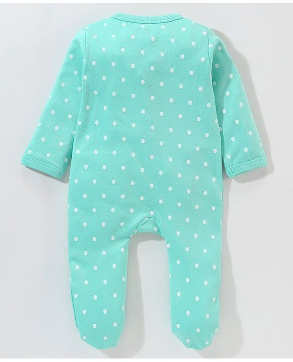 Babyhug Cotton Full Sleeves Sleep Suit Deer & Polka Dots Printed - Green
