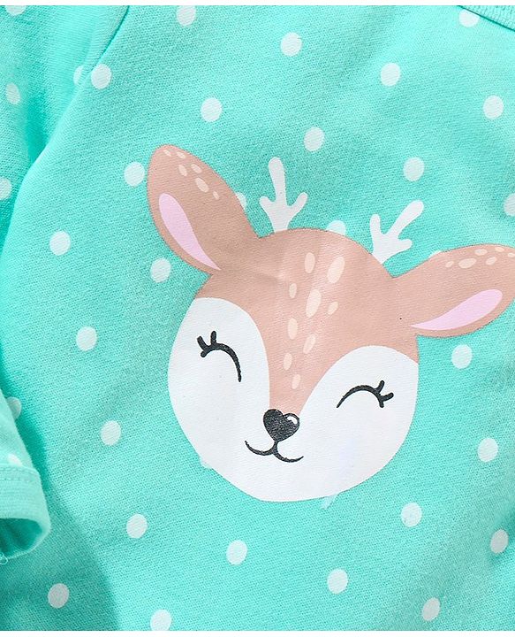 Babyhug Cotton Full Sleeves Sleep Suit Deer & Polka Dots Printed - Green
