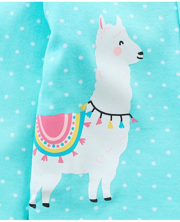 Babyhug Cotton Full Sleeves Sleep Suit Llama & Bird Print- Blue