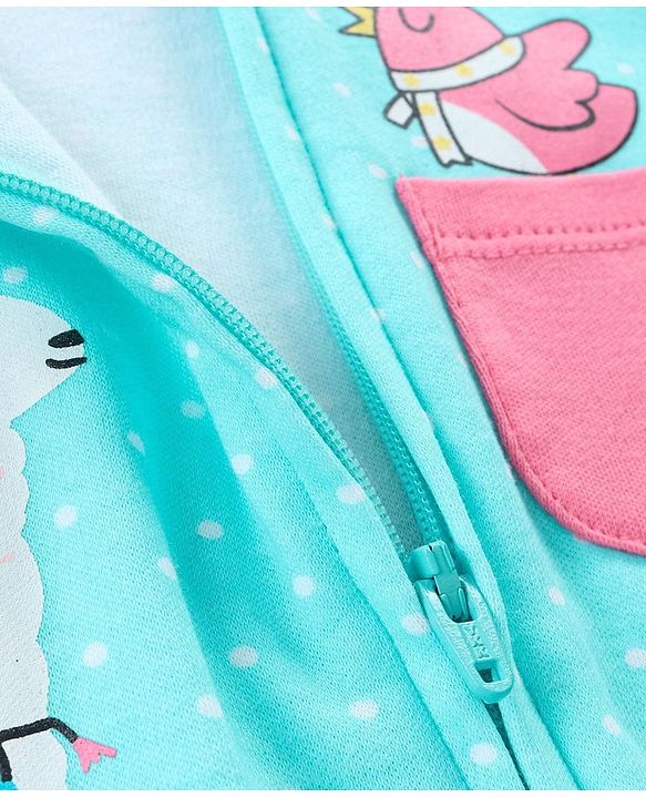 Babyhug Cotton Full Sleeves Sleep Suit Llama & Bird Print- Blue