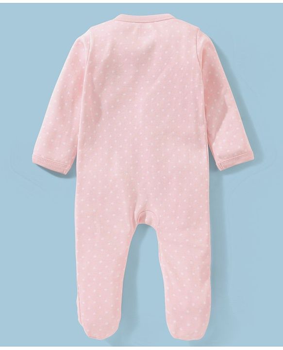 Babyhug Cotton Full Sleeves Sleepsuit Elephant Print - Peach