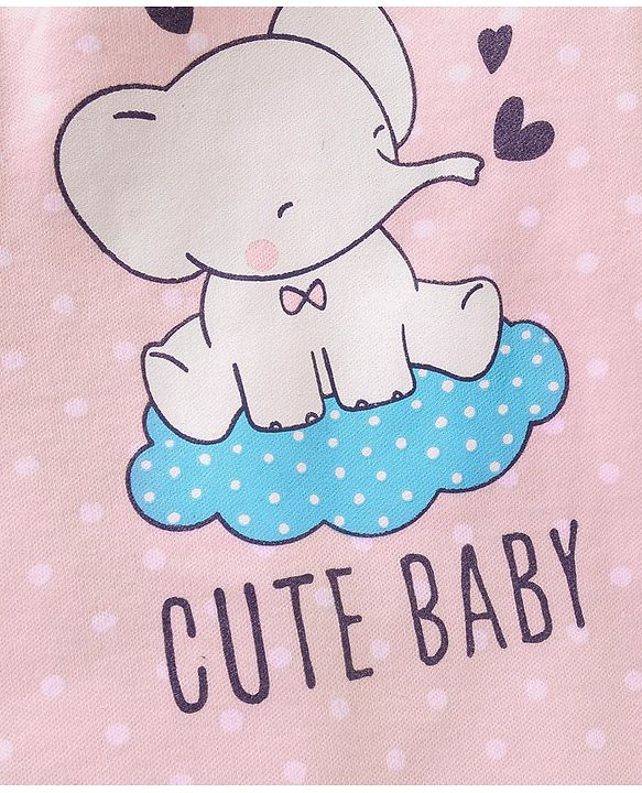 Babyhug Cotton Full Sleeves Sleepsuit Elephant Print - Peach
