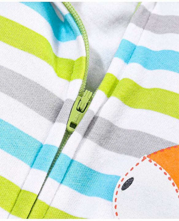 Babyhug Cotton Full Sleeves Striped Sleep Suit Donkey Embroidery- Green & Blue