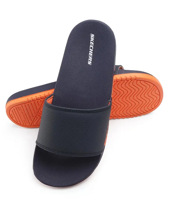 Navy skechers flip online flops