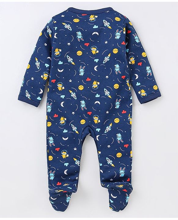 Babyhug Cotton Full Sleeves Sleep Suit Space Print- Blue