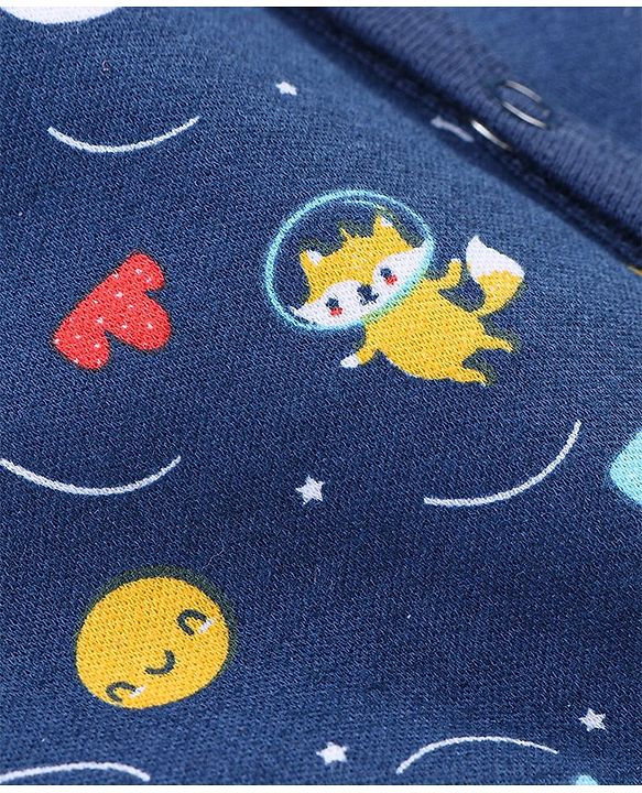 Babyhug Cotton Full Sleeves Sleep Suit Space Print- Blue