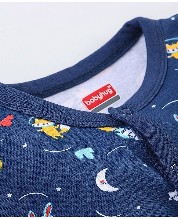 Babyhug Cotton Full Sleeves Sleep Suit Space Print- Blue