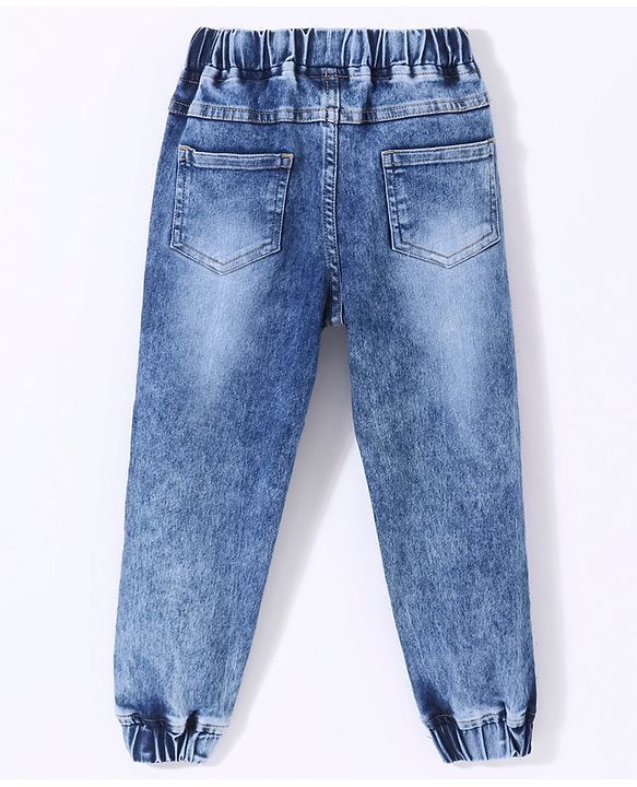 Babyhug Washed Denim Full Length Stretchable Jeans With Embroidery- Blue