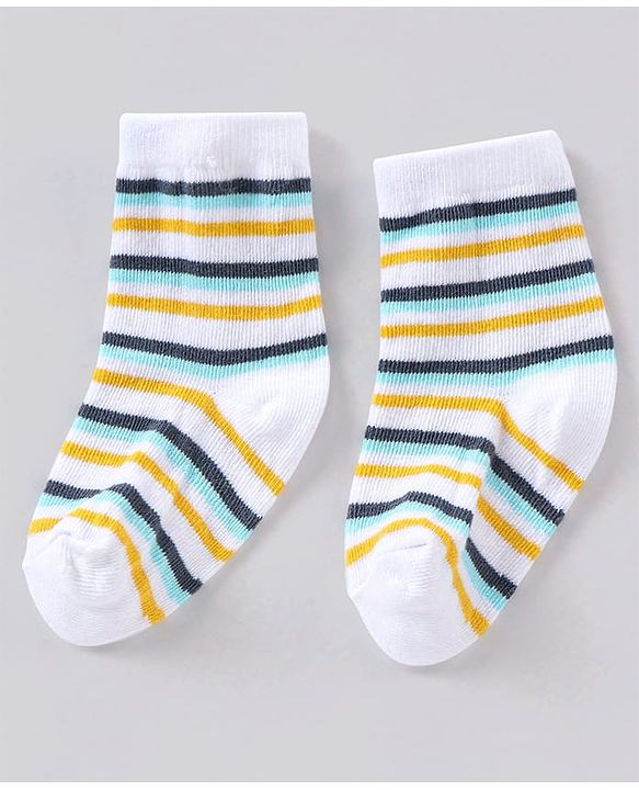 Cute Walk by Babyhug Anti Bacterial Ankle Length Striped Socks Pack of 3 - Blue Yellow