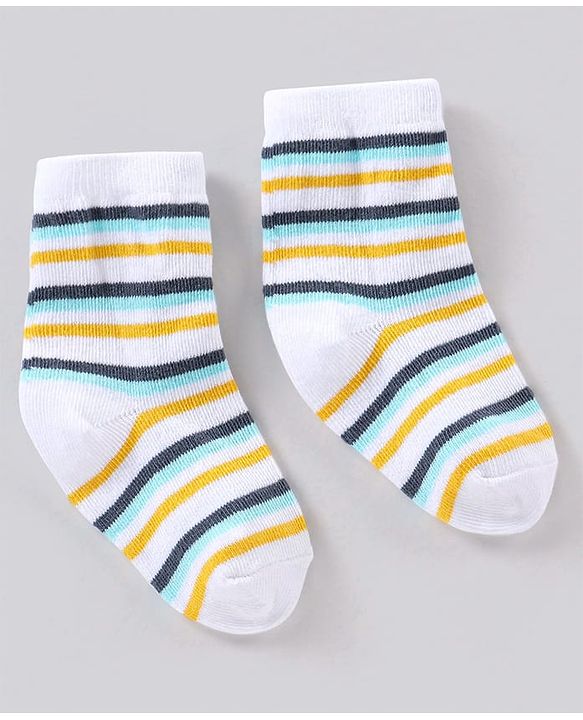 Cute Walk by Babyhug Anti Bacterial Ankle Length Striped Socks Pack of 3 - Blue Yellow