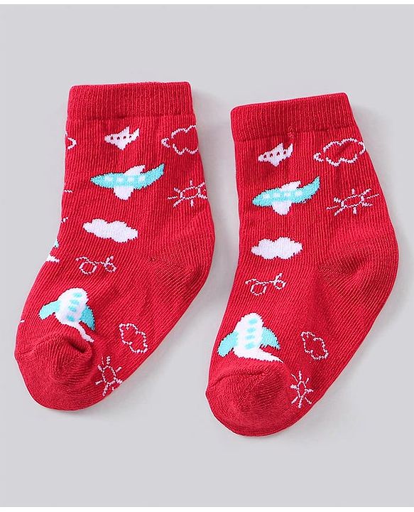 Cute Walk by Babyhug Anti Bacterial Ankle Length Striped Socks Pack of 3 - Blue Red