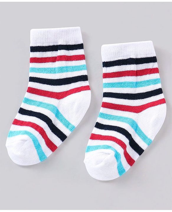 Cute Walk by Babyhug Anti Bacterial Ankle Length Striped Socks Pack of 3 - Blue Red