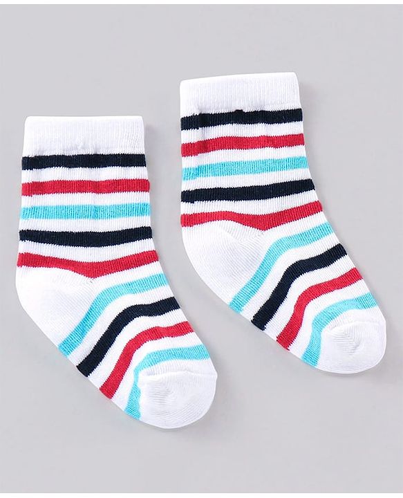 Cute Walk by Babyhug Anti Bacterial Ankle Length Striped Socks Pack of 3 - Blue Red