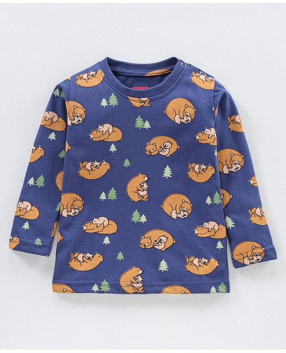 Babyhug Cotton Full Sleeves Night Suit Bear Print- Blue