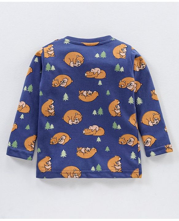 Babyhug Cotton Full Sleeves Night Suit Bear Print- Blue