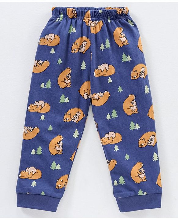 Babyhug Cotton Full Sleeves Night Suit Bear Print- Blue