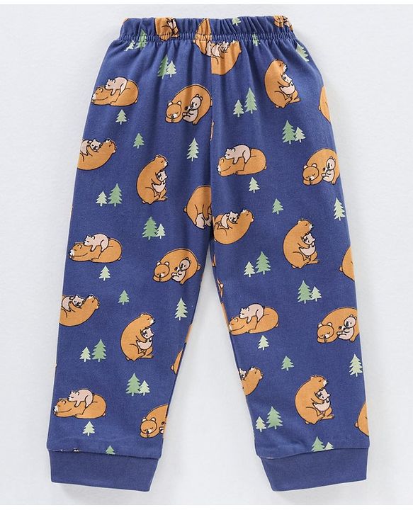 Babyhug Cotton Full Sleeves Night Suit Bear Print- Blue