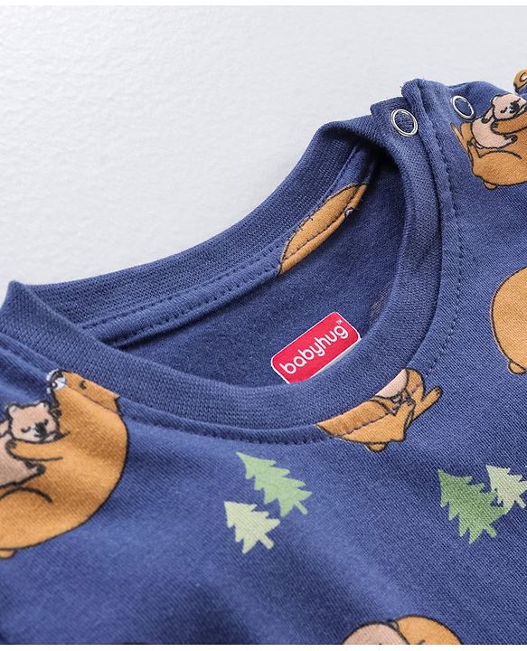 Babyhug Cotton Full Sleeves Night Suit Bear Print- Blue