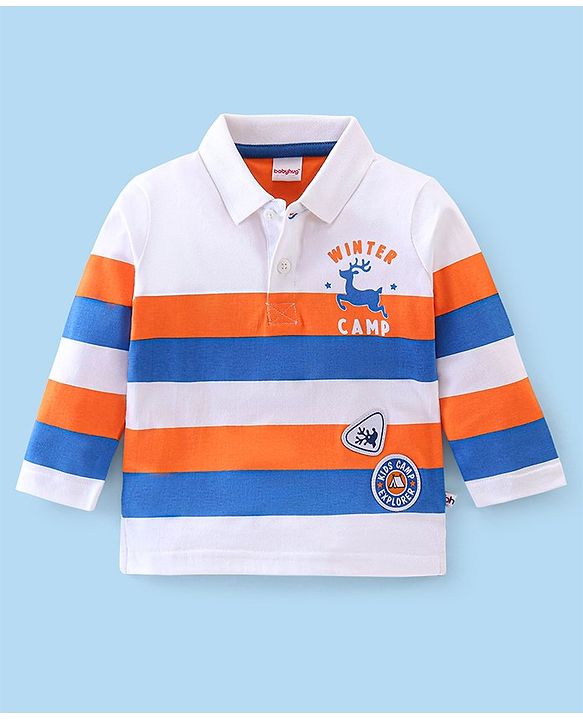 Babyhug Cotton Full Sleeves T-Shirt with Graphic Print - White & Blue
