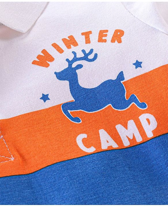 Babyhug Cotton Full Sleeves T-Shirt with Graphic Print - White & Blue