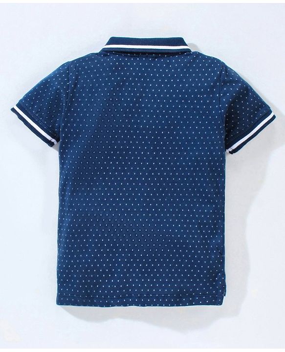 Babyhug Cotton Half Sleeves Polo T-Shirt with Bear Applique Dot Print - Blue