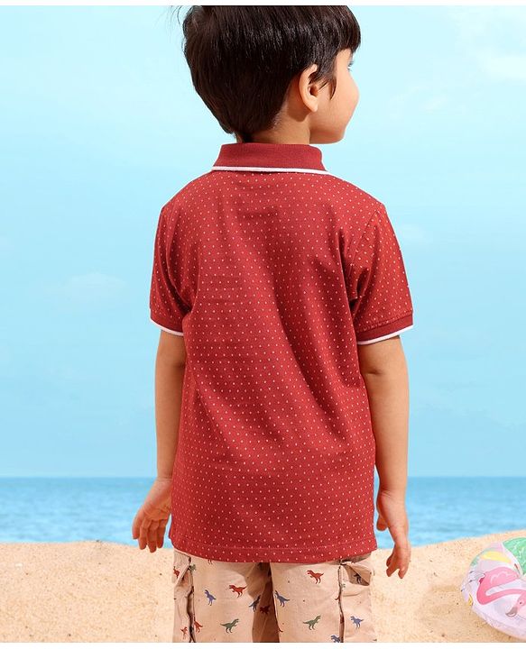 Babyhug Cotton Half Sleeves Polo T-Shirt Printed With Graphic - Maroon