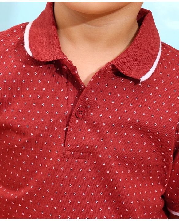 Babyhug Cotton Half Sleeves Polo T-Shirt Printed With Graphic - Maroon