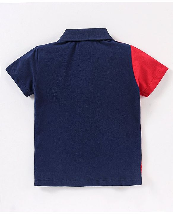 Babyhug Cotton Pique Knit Cut & Sew Half Sleeves Polo T-Shirt Text Print - Red Navy