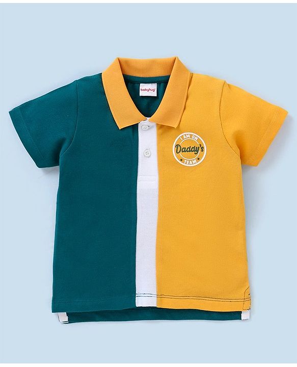 Babyhug Cotton Jersey Knit Half Sleeves Cut & Sew Polo T-Shirt - Yellow & Green