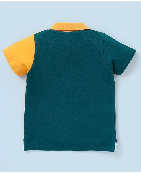 Babyhug Cotton Jersey Knit Half Sleeves Cut & Sew Polo T-Shirt - Yellow & Green
