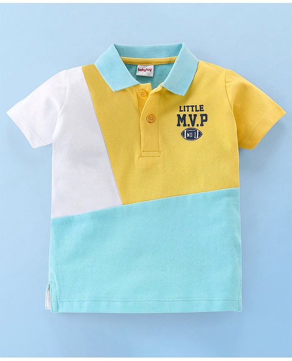 Babyhug Cotton Jersey Half Sleeves Cut & Sew Polo T-Shirt with Text Graphics - White