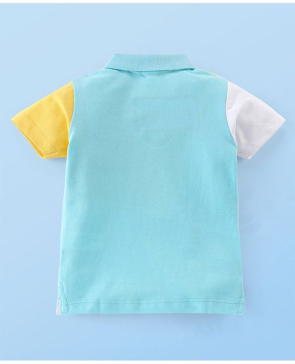 Babyhug Cotton Jersey Half Sleeves Cut & Sew Polo T-Shirt with Text Graphics - White