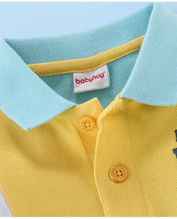 Babyhug Cotton Jersey Half Sleeves Cut & Sew Polo T-Shirt with Text Graphics - White